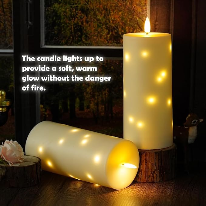 YOROXRG 4" x 10" Large Outdoor Waterproof Flickering Flameless Candles with Timer,2Pcs Battery Operated LED Pillar Candles with Embedded Star String for Outdoor Lanterns,Porch,Patio Decor(Ivory)