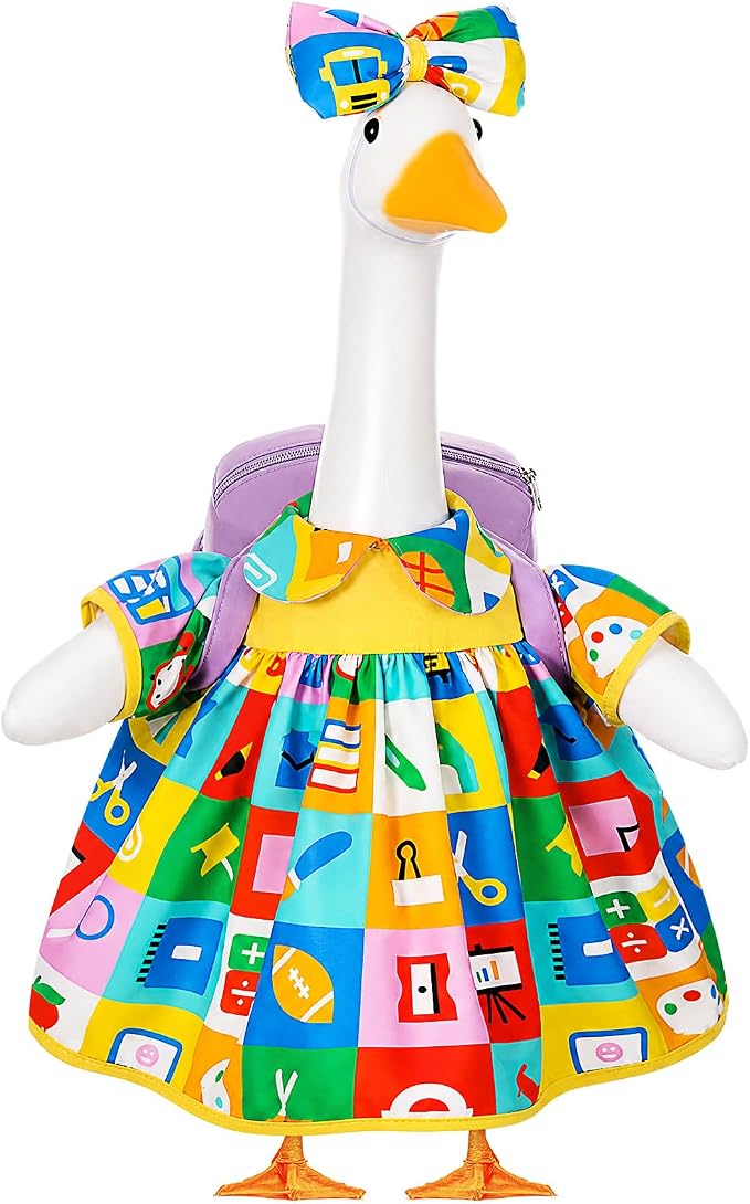 Mindsoft Back to School Porch Goose Outfit Teacher Goose Clothes Costume Statues Decor for 23" school Classroom Lawn Garden Patio Outdoor Statues(Backpack Style - Colorful)