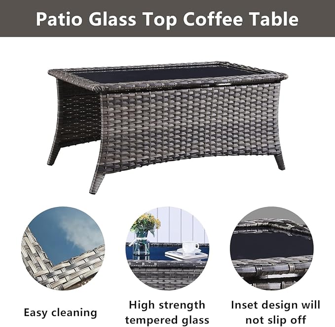 Belord Wicker Patio Furniture Sets - 8 Piece Rattan Outdoor Furniture Conversation Sets with 4 Swivel Rocker Chairs, Rattan Sofa, Wicker Ottomans and Coffee Table, Mixed Grey/Blue