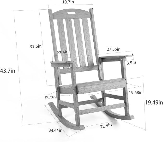 Wooden Rocking Chairs Outdoor, High Back and Armrest Porch Chair, All Weather Porch Rockers, for Porch/Garden/House Use.（White）