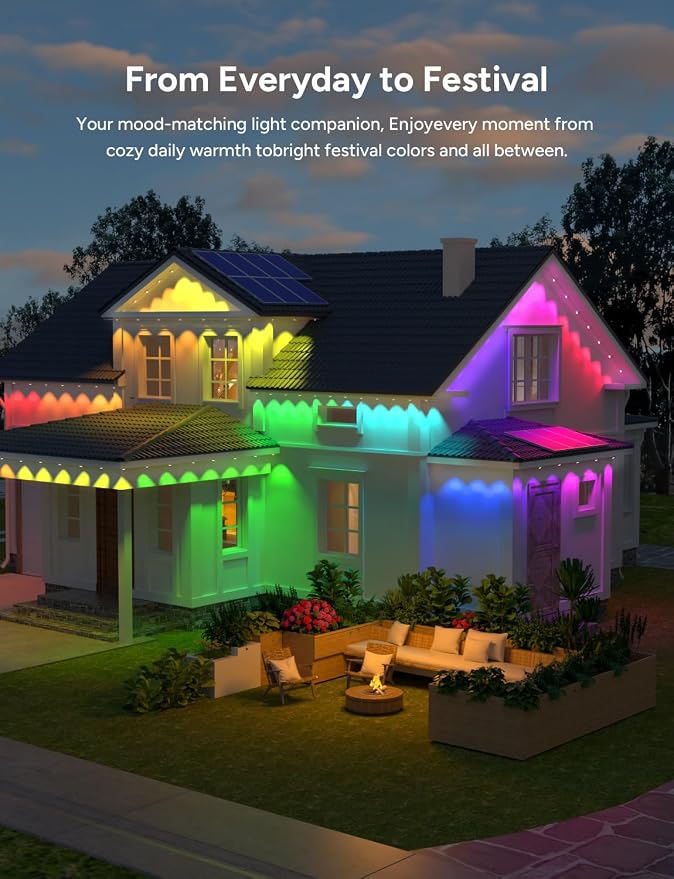 Permanent Outdoor Lights, 100ft with 60 LEDs Smart RGB, 68+ Scene Modes IP66 Waterproof, Alexa/Google Assistant Compatible Holiday Lighting for Christmas Halloween Patio Decor
