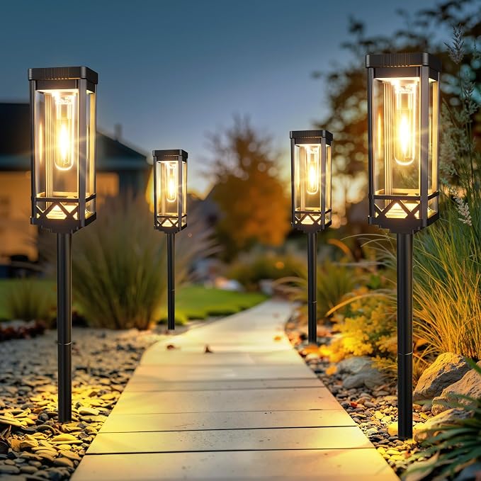 KOOPER Taller Solar Pathway Lights Outdoor, 4 Pack Upgraded Brighter Solar Garden Lights Solar Powered, Up to 15 Hours Outdoor Solar Lights for Yard Landscape Walkway Driveway Sidewalk (Warm White)