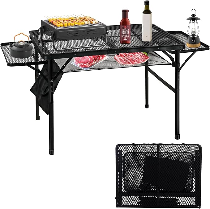 MSDADA Folding Grill Table, Height Adjustable Aluminum Table, Portable Outdoor Table for Camping, Picnic, Patio, Dining, BBQ, Party, Black (36 * 23.62 inch)