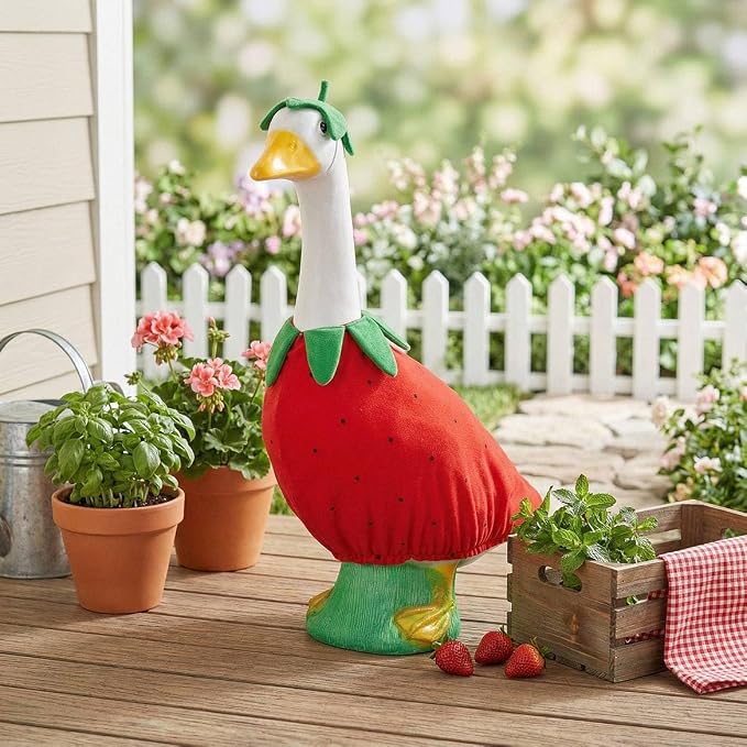 Gaggleville Strawberry Goose Outfit, Fits Large 23" H Statue, by Fox | Valley Traders