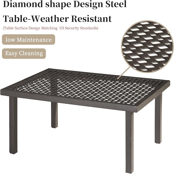 Domi Patio Conversation Set 4 Pieces, Metal Outdoor Patio Furniture with Coffee Table, All-Weather Modern Deep Seating Sofa Set with Cushions (Spring Coil Seat Cushion) -Beige