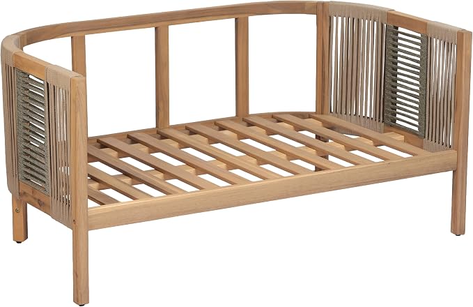 Christopher Knight Home Outdoor Acacia Wood Loveseat with Coffee Table, Acacia Wood Patio Furniture, Outdoor Conversation Sofa Set, Patio Sectional Chat Set for Backyard Balcony, Teak+ Beige