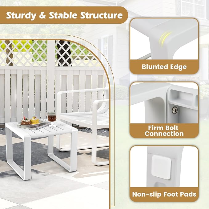 Tangkula Outdoor Side Table Set of 2, 18” Weather Resistant Adirondack Table, Patio End Table, Small Coffee Bistro Table, Indoor & Outdoor Chair Side Table for Porch, Deck, Garden, Yard (White)