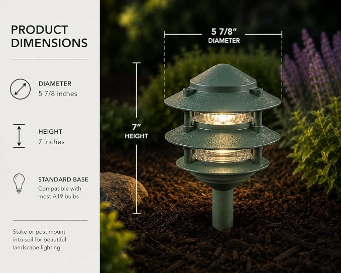 Sea Gull Lighting 9226-95 Single-Light Outdoor Path Fixture with Clear Glass, Emerald Green | Wet-Rated Aluminum Fixture with Clear Glass, Landscape Lighting, Pathway Lights, or Driveway Lights for Garden Decor