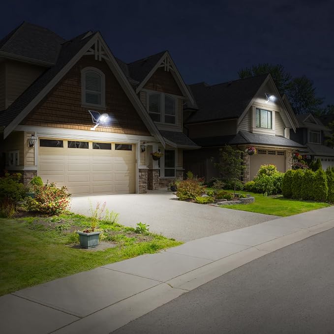 Solar Street Lights Outdoor Waterproof 3000LM 12500mAh Dual Sensor | Security Flood Light with Remote, PIR Motion Sensor, Dusk to Dawn Linkable Streetlight for Driveway, Parking Lot & Yard