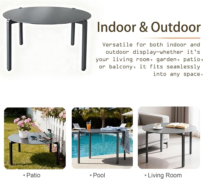 Aluminum Outdoor Coffee Table, Rustproof Patio Side Table | Powder-coated scratch-resistant aluminum top, all-weather frame, easy assembly for garden, balcony & pool