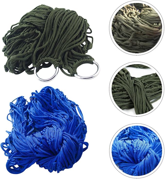 2pcs Nylon Rope Mesh Hammocks Outdoor Hanging Beds Camping Sleeping Swings Portable Lightweight for Backyard Patio Garden Use Random Color