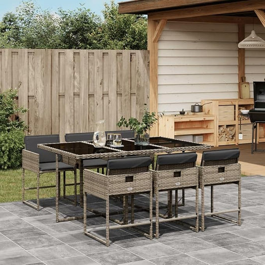 7 pcs Set Garden Dining Set & Patio Dining Set Gray PE Rattan Outdoor Furniture Bistro Set for Backyard Front Porch Lawn 65 x 41.7 x 28.7 in