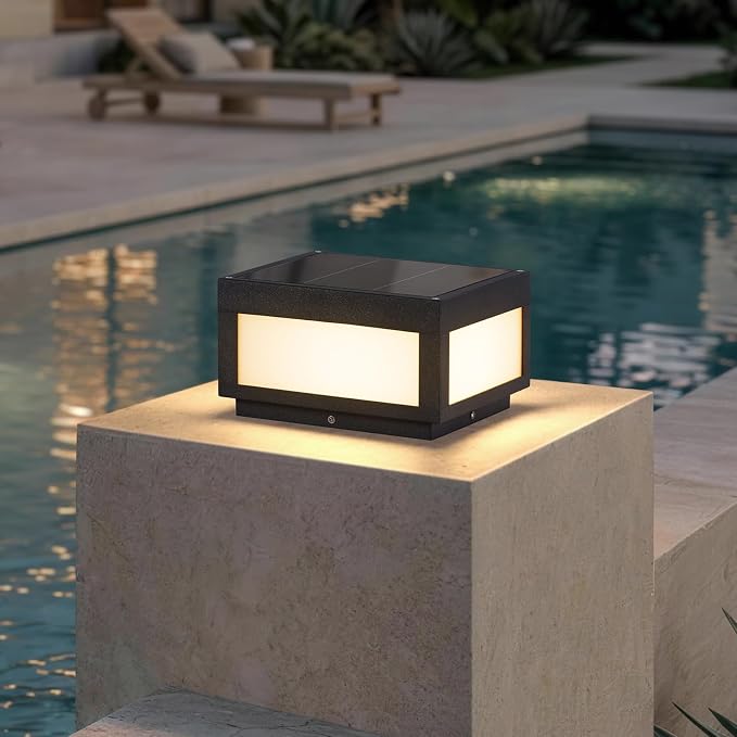 MVBT 10" Solar Post Lights, 3000K Pillar Light Outdoor, Square Column Light | 10×10 Modern Column Lamp Dusk to Dawn, Outdoor Post Light Waterproof, Fence Post Light Solar Powerd for Deck Patio Gate Posts