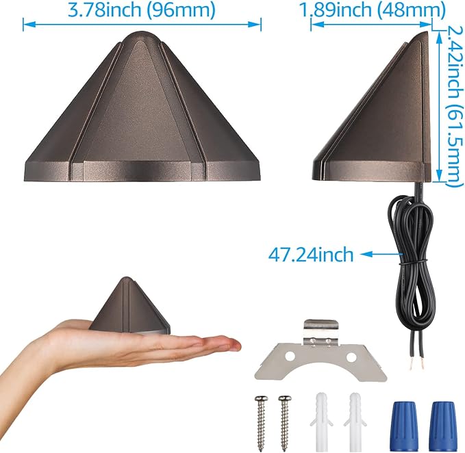 LEONLITE 4-Pack 4000K Low Voltage LED Deck Light Triangle Oil Rubbed Bronze | 12V Stair Railing Light, Outdoor Landscape Step Fence Light, IP65, UL Listed , Aluminum, Cool White