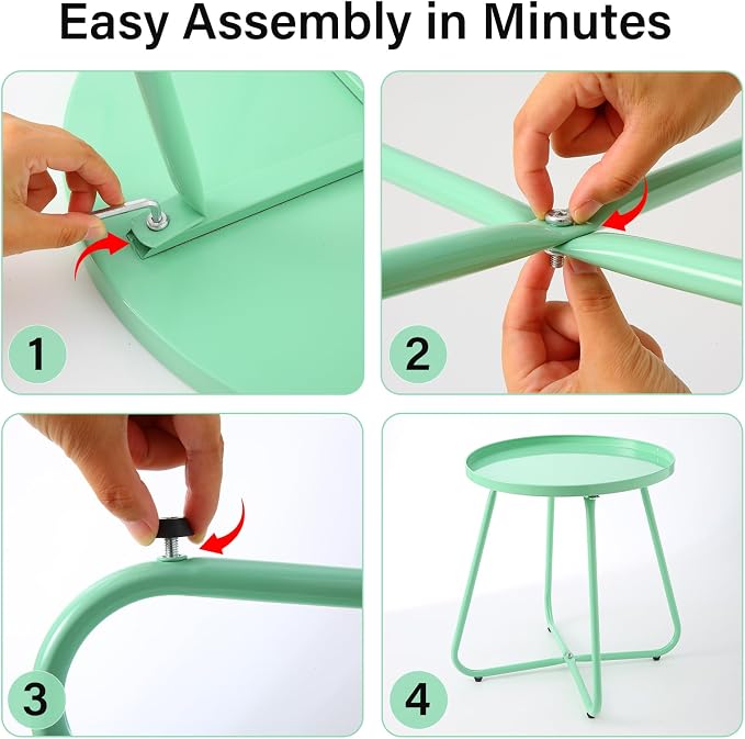 LITA Outdoor Side Table Metal Steel Weather Resistant Round End Table for Patio Balcony Living Room, Small Lightweight Weatherproof Accent Table,Green,Modern