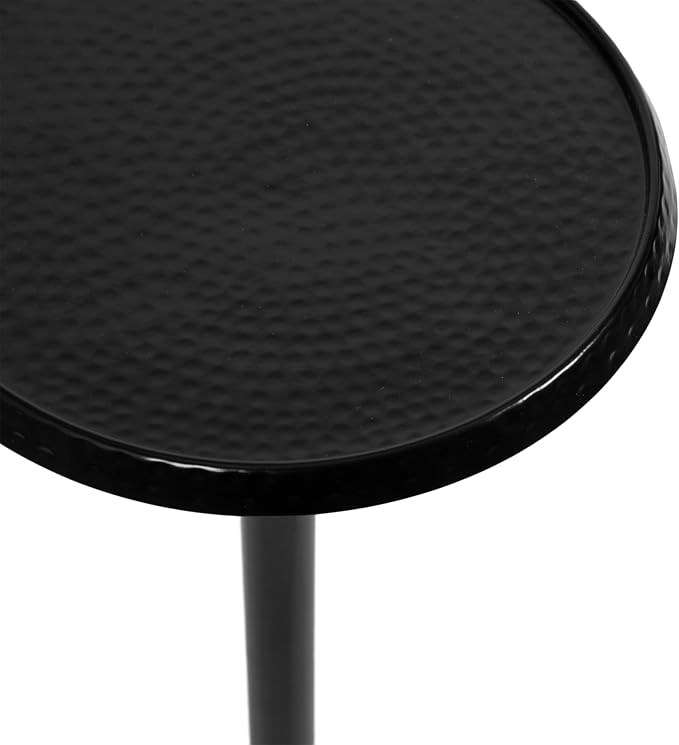 Kate and Laurel Sanzo Modern Pedestal Outdoor Drink Table; 9 x 9 x 23; Black; Decorative Outdoor Patio Table for Deck with Hammered Tabletop for Use as Small Plant Stand or Living Room Martini Table