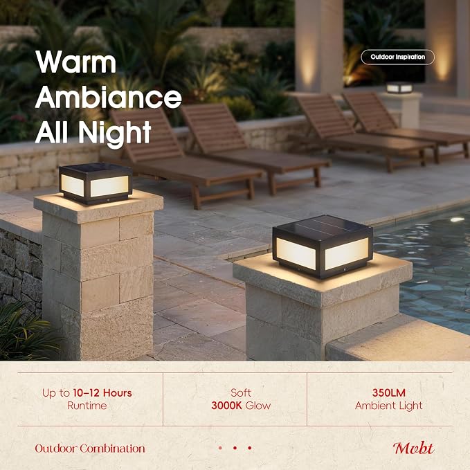 MVBT 10" Solar Post Lights, 3000K Pillar Light Outdoor, Square Column Light | 10×10 Modern Column Lamp Dusk to Dawn, Outdoor Post Light Waterproof, Fence Post Light Solar Powerd for Deck Patio Gate Posts