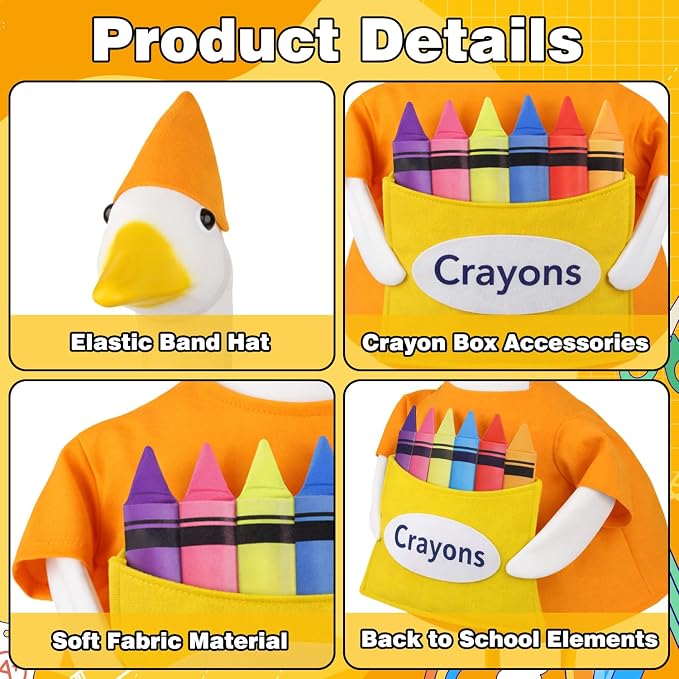 Back to School Porch Goose Outfit Crayon Goose Costume for Outdoor Decor | for 23'' Plastic/Cement Statues, Garden Lawn Patio Yard Decor School Classroom Decorations