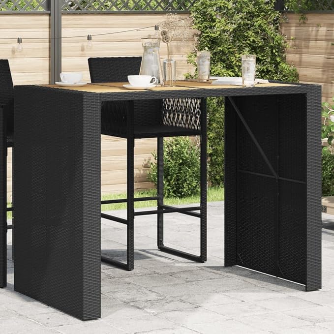 Outdoor Bar Table with Synthetic Poly Rattan, Tall Rectangular Patio Bistro Table for Garden, Deck, and Balcony, Seats 4, Durable Weather-Resistant Frame, Black