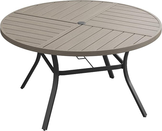 VICLLAX 53" Round Outdoor Table, Patio Dining Table for 8 with Umbrella Hole for Garden Lawn Deck Backyard, Antique Grey