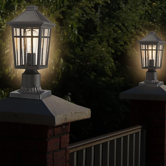 Darkaway Outdoor Post Lights Lamp Post Light Fixture, Waterproof Aluminum Housing with Glass, Fence Post Deck Lighting for Garden, Patio, Pathway (2 Pack, Black)