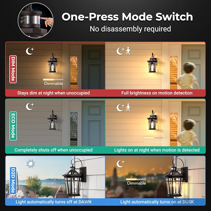 VIANIS Large Motion Sensor Porch Light, Dusk to Dawn Outdoor House Lights Wall Mount Sconce, Oil Rubbed Bronze Exterior Lighting Fixtures, 100% Anti-Rust Aluminum Outside Wall Lights for House, Garage