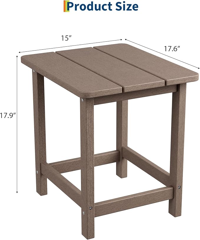 HDPE Adirondack Square Outdoor Side Table,Weather Resistant & Easy Assembly Patio End Tables,Durable Small Patio Table for Beach,Pool,Garden, Balcony, Porch