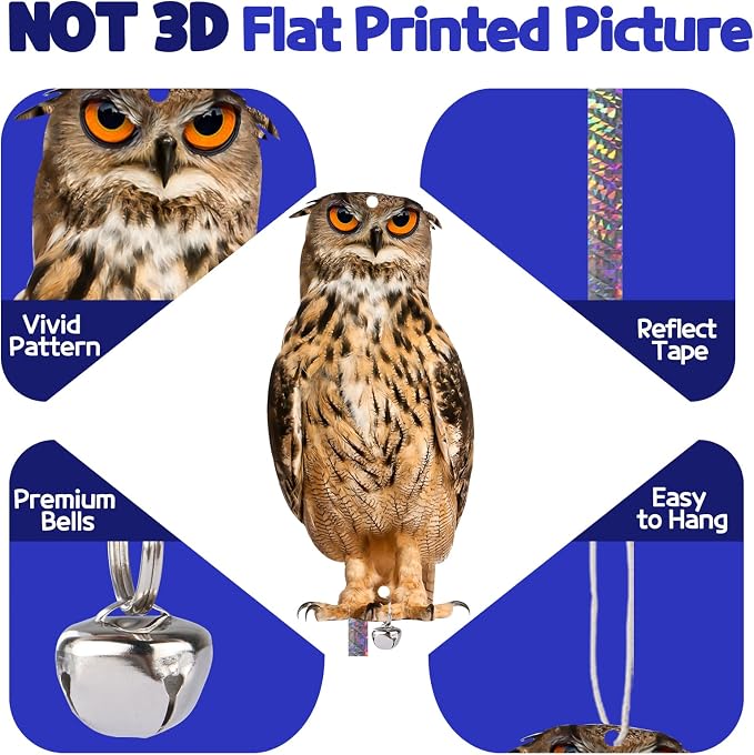 2PCS Flat Fake Owl Plastic Owl to Scare Pigeon for Balcony Hanging Garden Owls with Reflective Tape to Keep Squirrel Woodpecker Away from House Window Outdoor Patio Yard Backyard Front Porch Decor