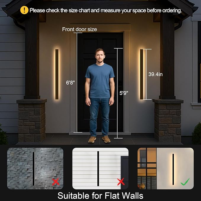 Modern Exterior Lights for House - 39.4inch Long Strip Outdoor Porch & Patio Wall Light Fixture, Black Wall Mount Exterior Lighting Wall Sconce Outside Garage Lights for Courtyard, Corridor