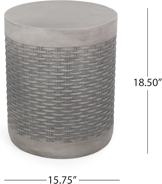 Outdoor Side Table 15.75" Cylindrical Shape Lightweight Concrete-Look Outdoor Indoor Accent Table Decorative Garden Stools, for Patio Porch Living Room, Dark Grey