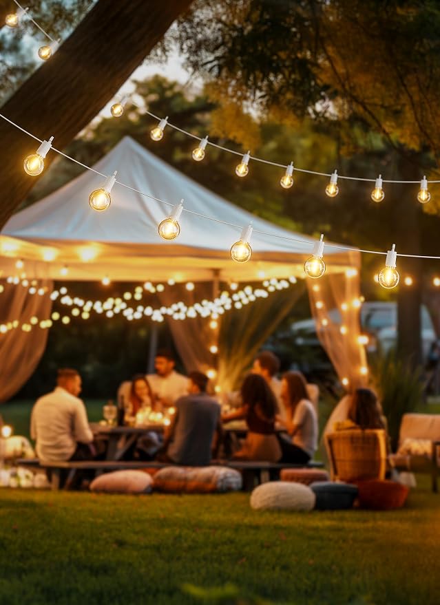 Brightown Outdoor String Lights, 69FT G40 LED IP65 Waterproof Patio Lights | 30 Shatterproof Edison Bulbs, Plug-In, Dimmable, Connectable, Hanging Light for Backyard Porch Party Decorative, White Wire