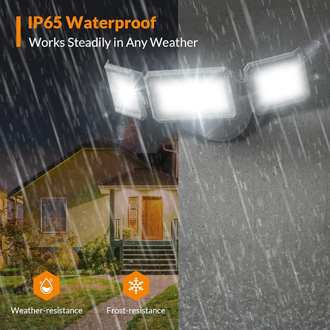 LEPOWER 42W Flood Lights Outdoor - 4200LM Bright LED Security Lights | Switch Controlled Exterior Flood Light with 3 Heads & 220° Wide Angle, IP65 Waterproof for Garage, Yard, Porch (White)