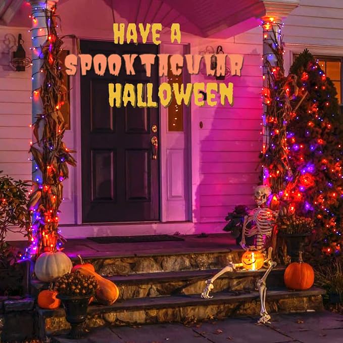 Solar Halloween Lights Outdoor 2 Pack 480 LED String Lights Orange Purple | 170FT, 8 Modes, Auto On/Off, Memory Function, Waterproof Solar Twinkle Lights for Outside Garden Party Graveyard Horror Decor
