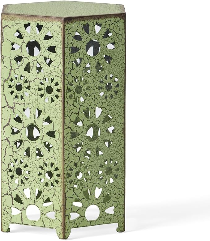 12" Green Outdoor Side Table, Metal Cutout Side Table, Patio Garden Stool | Coffee End Tables for Small Spaces, Living Room, Backyard, Poolside