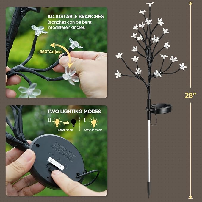 6 Pack Solar Garden Lights Outdoor, Solar Lights Outdoor Flowers | 2Modes 120LED Garden Decor, Waterproof Solar Powered Fairy Garden Outdoor Decorations for Yard Patio Pathway, Gardening Gifts