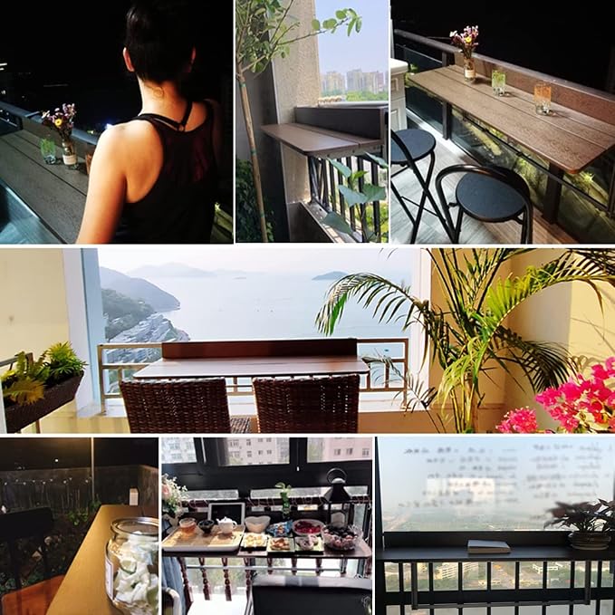 Outdoor Balcony Bar Railing Hanging Table,Multifunctional Leisure,Wall-Mounted Side,Folding Wall Desk Adjustable Deck Coffee Patio Garden Dining Room Furniture Table, 60x37cm/23.6x14.56inch