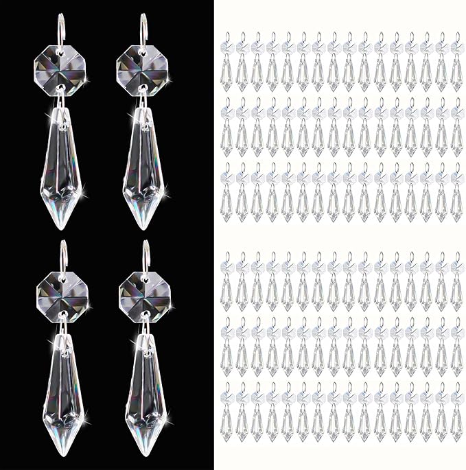 Premium Clear Crystal Glass Drops 2.4" -Multi Purpose Bluk Crystal Beads Hanging Prisms for Holiday Party/Home/Window Decoration/Chandelier Replacement Parts (M-100pcs)