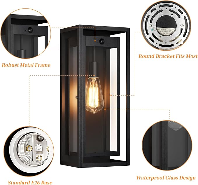 19" Motion Sensor Outdoor Wall Lights, 2 Pack Large Dusk to Dawn Outdoor Lights, 2 Lighting Modes Waterproof Anti-Rust Wall Sconces, Exterior Lighting Fixtures for Front Door, Porch, Garage