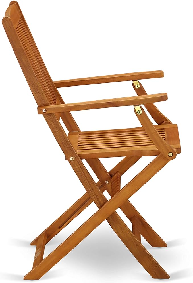 East West Furniture DECM5CANA 5 Piece Patio Dining Set Includes a Rectangle Outdoor Acacia Wood Table and 4 Folding Arm Chairs, 40x72 Inch, Natural Oil