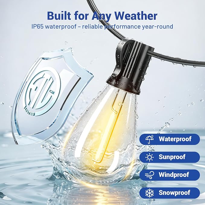 200FT Outdoor String Lights with Remote & Dimmable, 72+2 Shatterproof Waterproof Bulbs, Dimmable Outside Hanging Patio Lights for Backyard, Porch, Deck, Garden 2200K Warm White