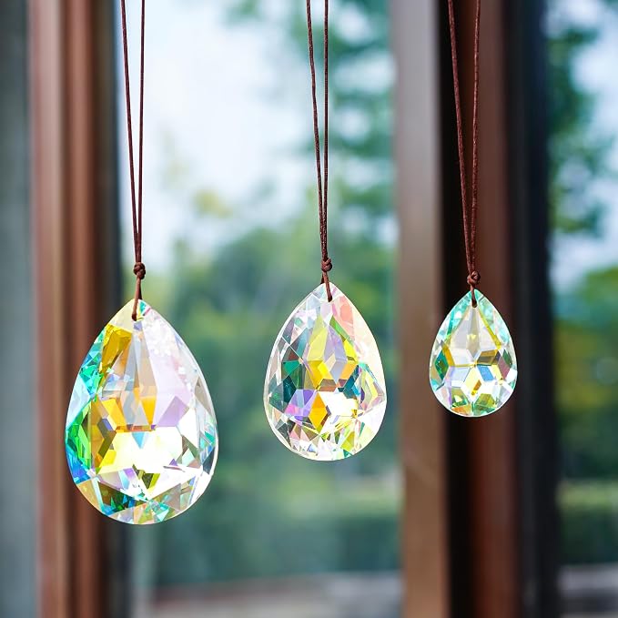 3 Pcs Colorful Bauhinia Crystal Prisms Suncatcher Chandelier Window Decor | Colorful Bauhinia Crystal Prisms Suncatcher Rainbow Maker 2 2.5 3 Inch for Window Chandelier Tree Decor