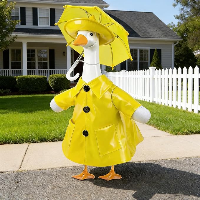 STONESTAR Raincoat Porch Goose Outfits with Umbrella Hat, Goose Spring Outfit Lawn Goose Raincoat Clothes Costume Fits 23" Geese Statue, Summer Garden Lawn Patio Yard Outdoor Decor (Raincoat-Yellow)