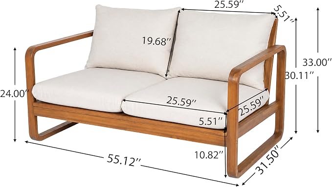 Christopher Knight Home Myra Acacia Wood 5 Piece Outdoor Patio Furniture Set, Wooden Patio Conversation Set with Sofa Loveseat Club Chairs & Coffee Table, 7-Seater Patio Sofas and Table Set,Teak+Beige