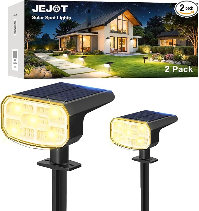 JEJOT Solar Spot Lights Outdoor Waterproof,2 Pack,2 Lighting Modes Solar Spotlights, Solar Lights for Yard Garden Lawn Landscape,Warm White