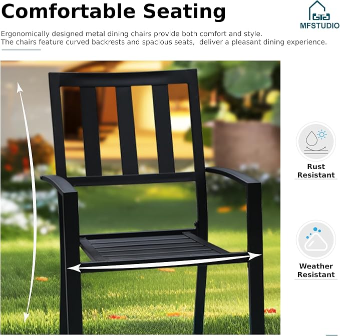 MFSTUDIO Round Outdoor Table and Chairs Set for 4 | Durable metal frame.Includes 4 chairs&patio table w/ umbrella hole.Perfect for deck,yard or patio.