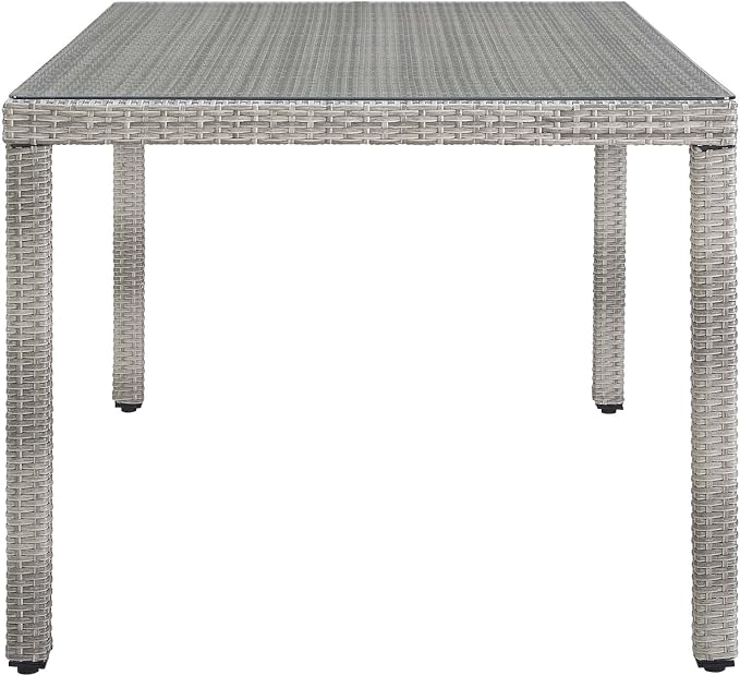 Modway Aura Wicker Rattan Glass Outdoor Patio 68" Rectangular Dining Table in Gray