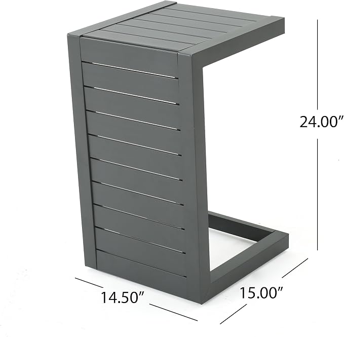 Aluminum C-Shaped Side Table for Outdoor Patio, 14.5W x 15D x 24H, Grey