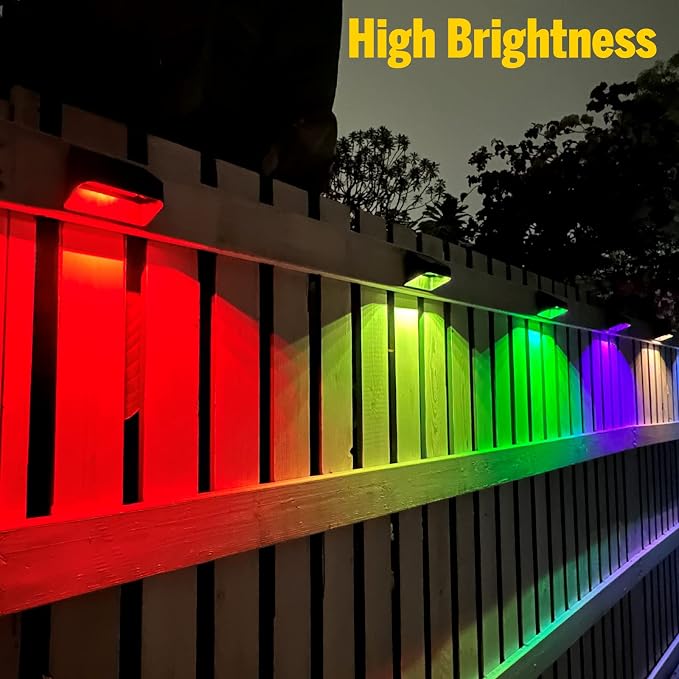 18 Pack Brighter Solar Fence Lights RGB 8 Colors Dusk to Dawn Deck Light Fence Solar Lights Outdoor IP65 Waterproof Solar Outdoor Lights for Step Patio Backyard Railing Wall, Black