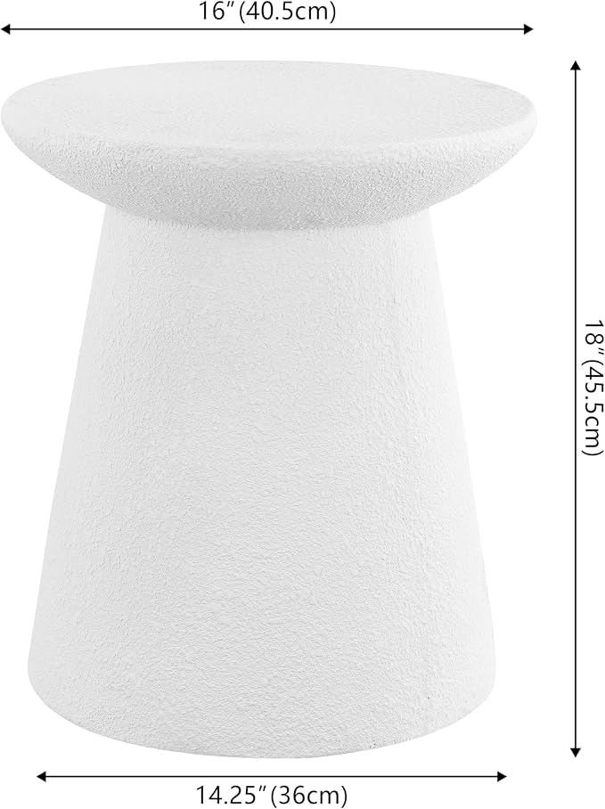 JONATHAN Y Hollie 18" White Frosted Polyresin Outdoor Side Table and Stool, All-Weather Textured Round Pedestal Accent Table for Patio, Garden, Modern Minimalist TBL1108A