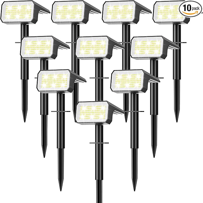 Solar Spot Lights Outdoor Waterproof, 10 Pack, 118 LED Cool White | IP67, 4 Modes Auto On/Off, for Yard Garden Pathway Walkway Tree Patio Driveway